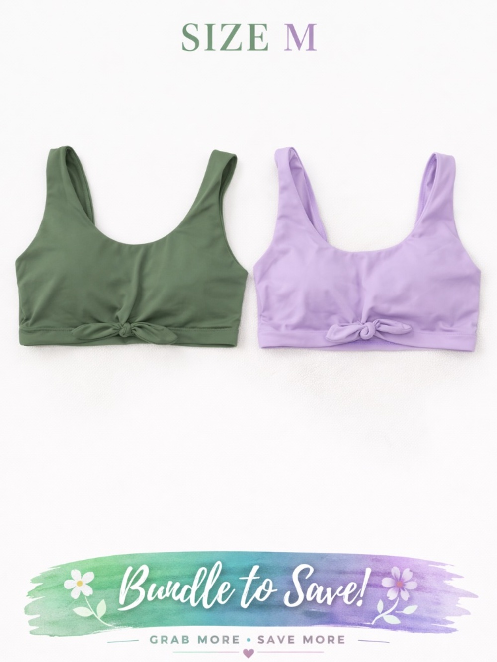 2 Bikini Top Bundle Size Medium Green + Lavender Swimsuit Tops